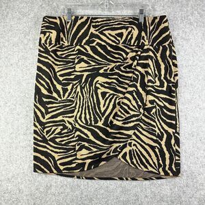 Lane Bryant 18 Skirt Womens Faux Wrap Zebra Black Tan Animal Print Soft Modern
